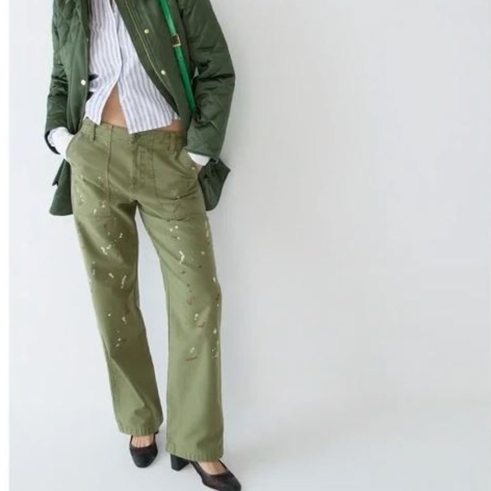 J. Crew Olive Green Straight-Leg Paint-Splatter Pants